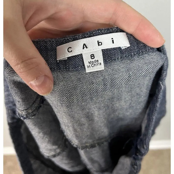 CAbi Style #930 Blue Linen Skirt Flared Topstitch Patchwork A-Line Size 8 Womens - Picture 4 of 6